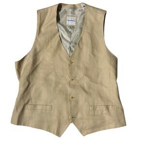 Tommy Bahama Suit Vest Men’s XL Beige Lined 75% Linen Waistcoat 4 Button Wedding